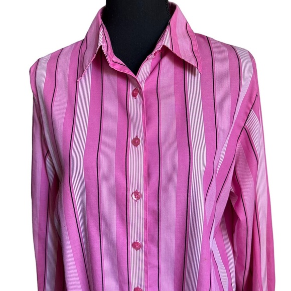 Wrinkle Free Shaped Fit Collared Button Down Long Sleeve Shirt Top Size 12P - Picture 11 of 17